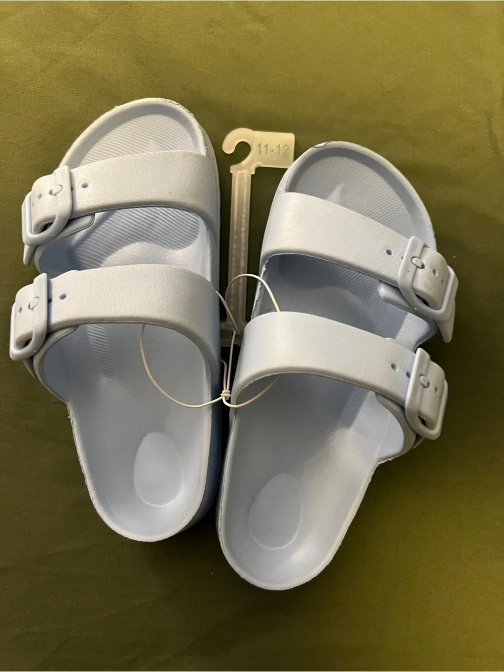 Kids Double-Buckle Slide Sandals in Light Blue Size 11/12